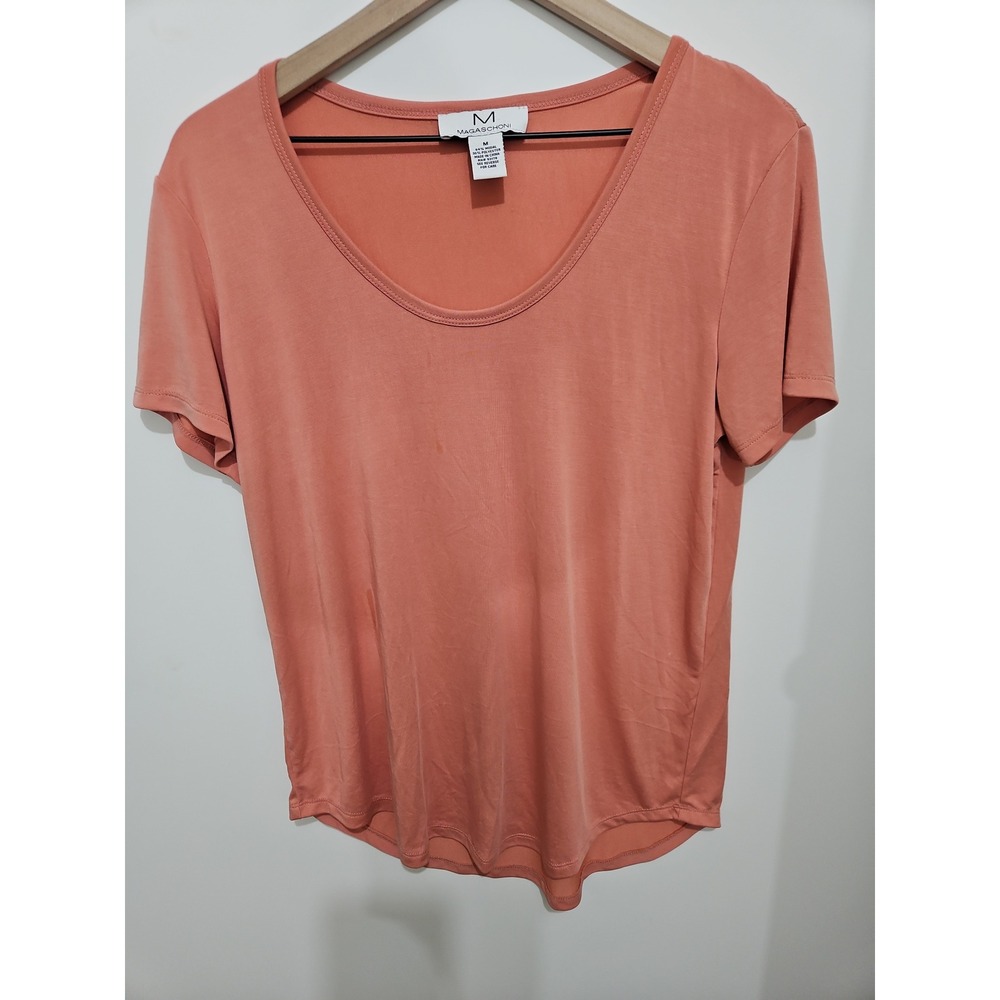 Magaschoni Womens Coral Pink Modal Blend Scoop‎ Neck Short Sleeve T-Shirt Size M